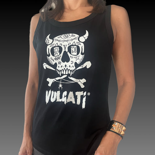 Camiseta sin mangas macabra con dobladillo curvo para mujer